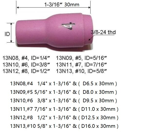 RIVERWELD TIG Nozzle Ceramic Cup 13N08 #4 1/4″ SR WP 9 20 25 Welding Torch 10pk