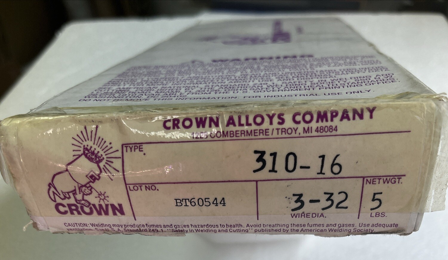 Welding Rod #310-16 Stainless 3/32”Crown Alloy ( 5 Lb.Box)