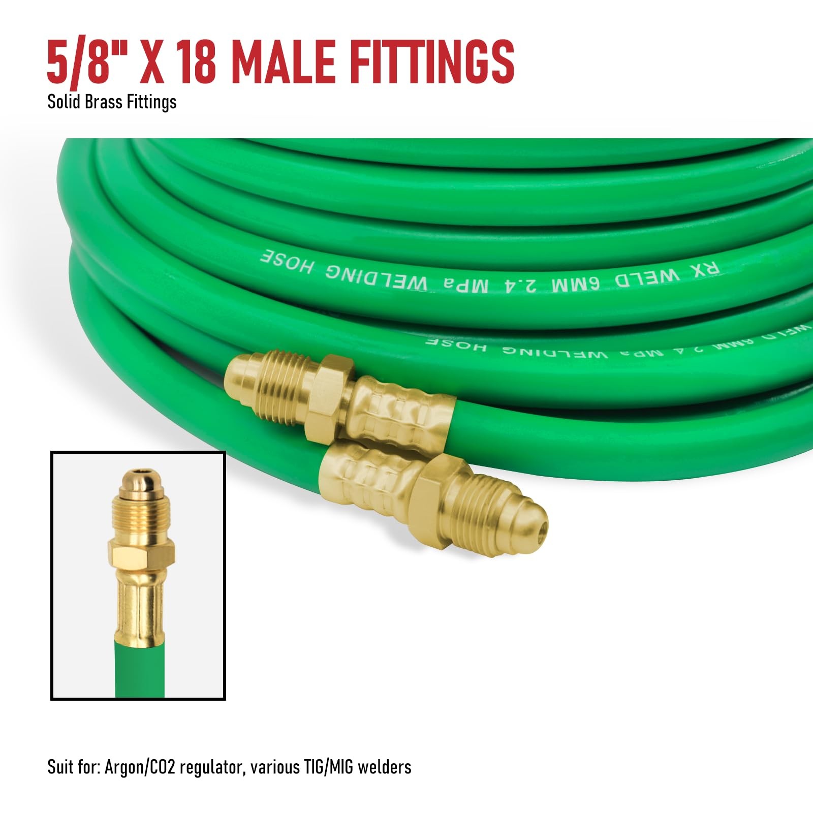 RX WELD Inert Gas Welding Hose – Argon Flow Hose (Green, 50FT)