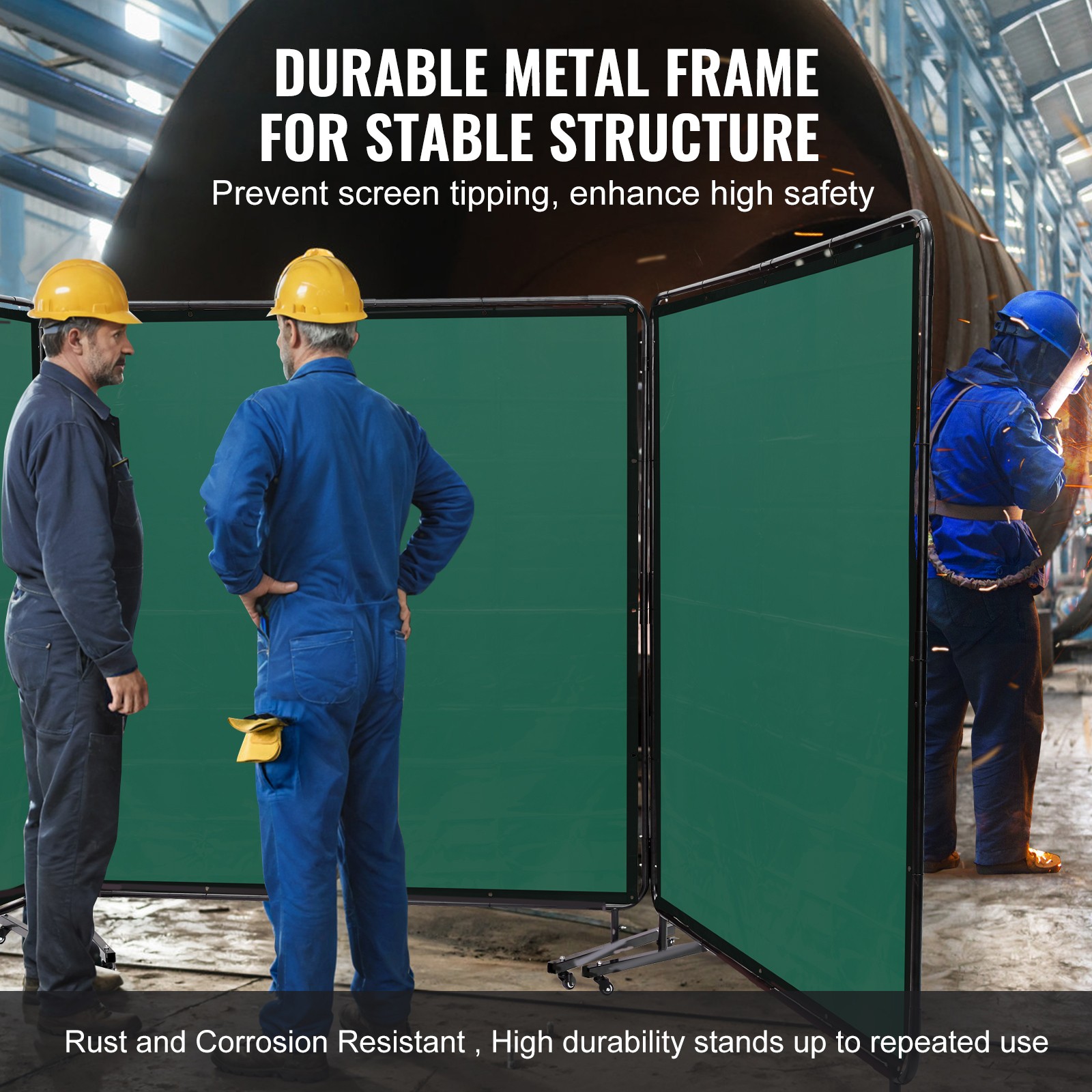 Uimoso Three-Panel Welding Screen with Frame, 6′ x 6′, Includes 12 Wheels