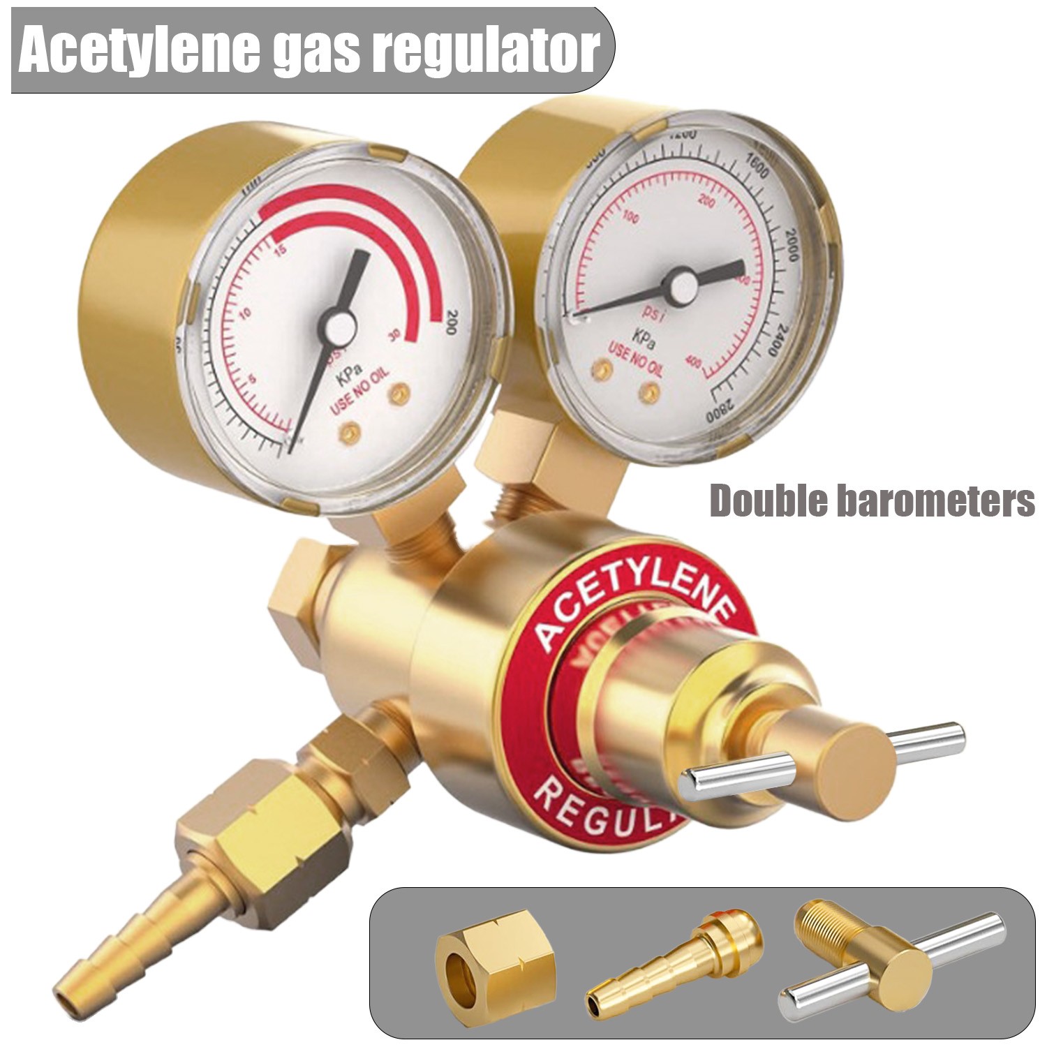 Acetylene Welding Gas Regulator CGA200 0-400PSI Precision Gauges 9/16″-18 Outlet