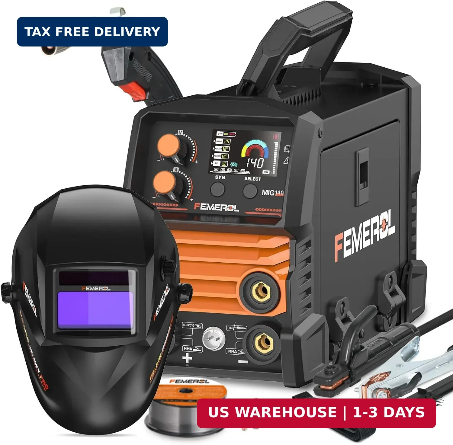 FEMEROL 140A 3 in 1 MIG Welder,Flux Core, MIG/Lift TIG/Stick Welding Machine 110