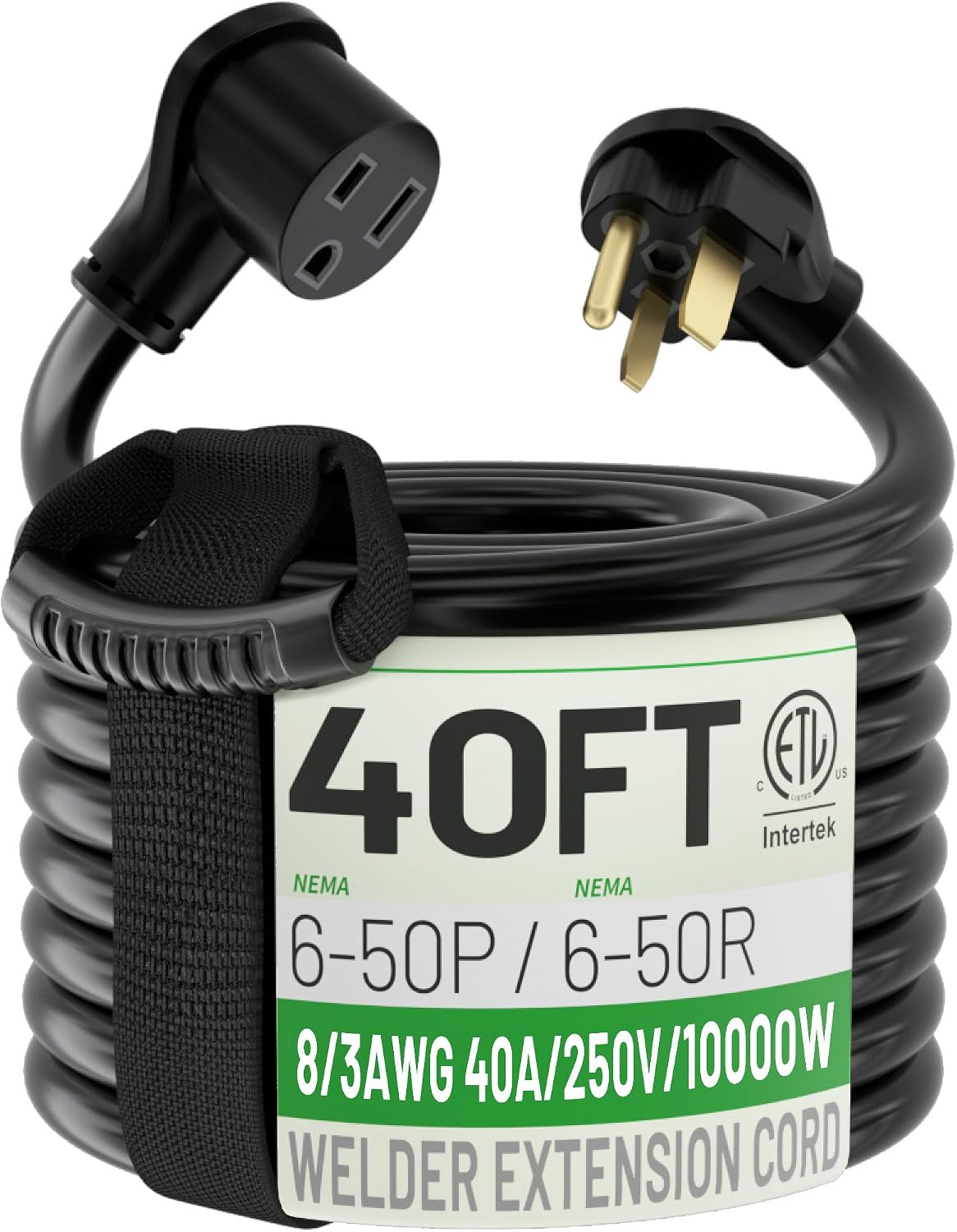8/3 AWG 40FT 6-50P/R Welder Extension Cord 40A 250V Heavy Duty ETL | 40 Ft NEMA