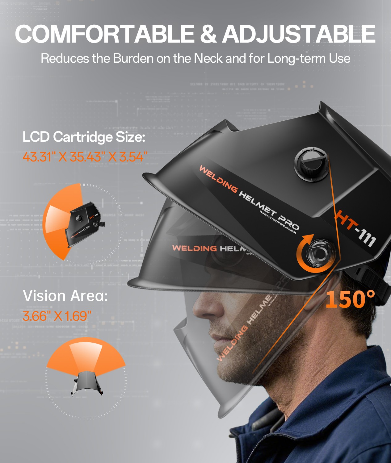 3.66*0.69″ Large Viewed Auto Darkening Helmet Solar Power MMA MIG TIG WelderMask