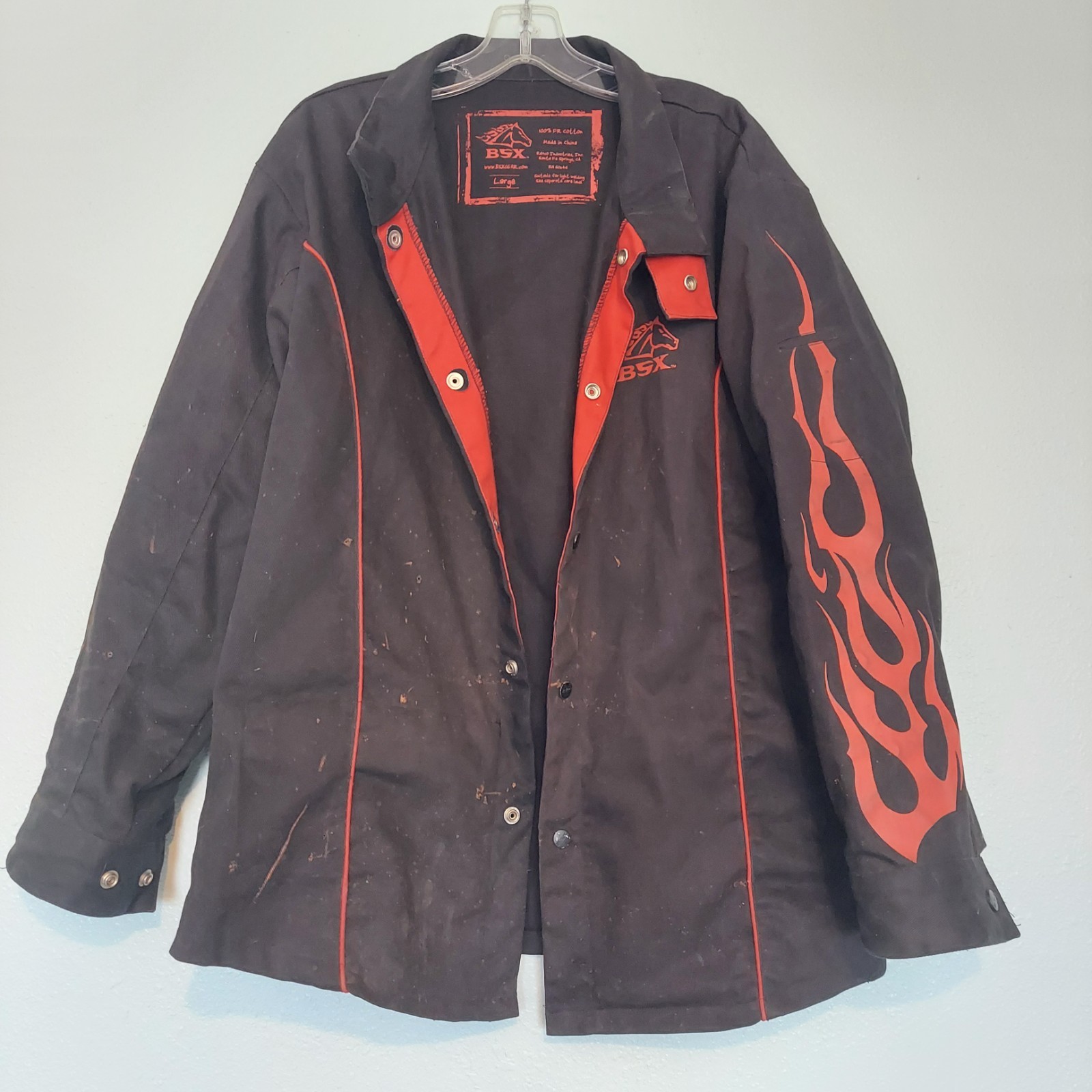 Flame Resistant Welding Jacket – 100% FR Cotton – Black/Red – Mens L