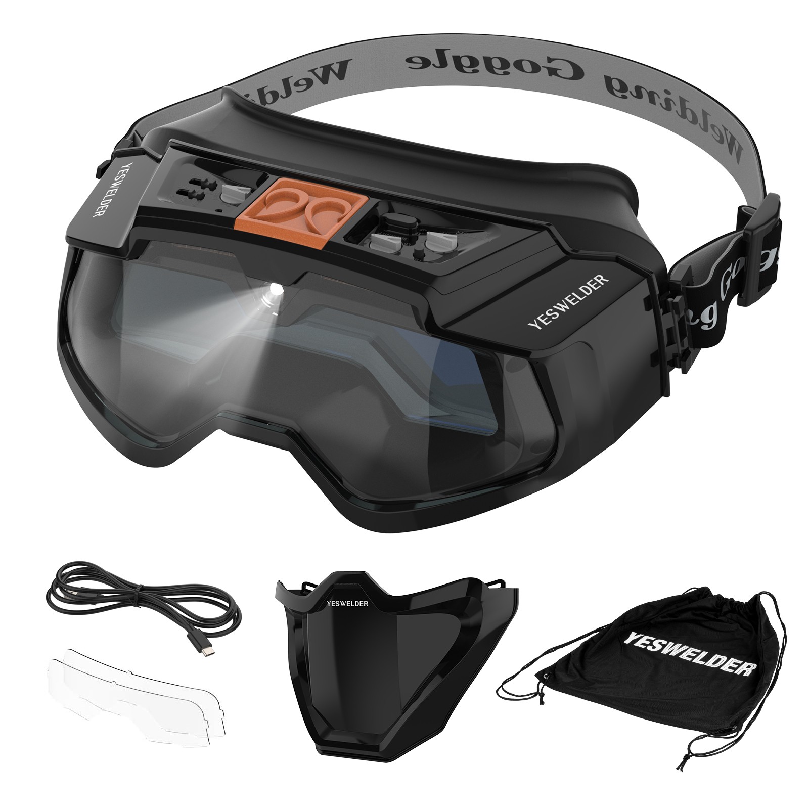 Auto Darkening Welding Goggles w/LED Light & Type-C, 4 Sensor for TIG/MIG/Plasma