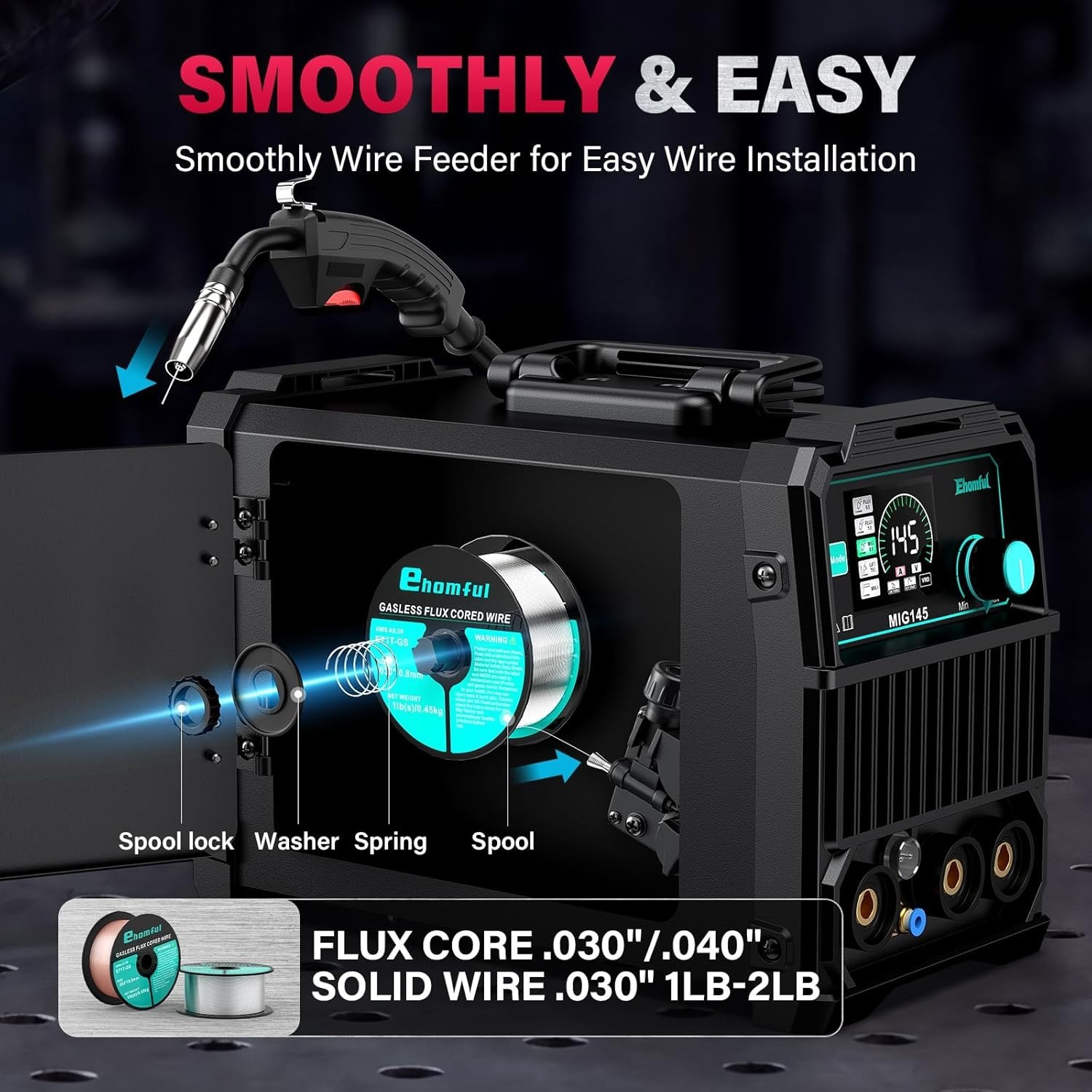 145A 4-in-1 MIG Welder: Dual Voltage, Auto Darkening Helmet & Full Kit Included