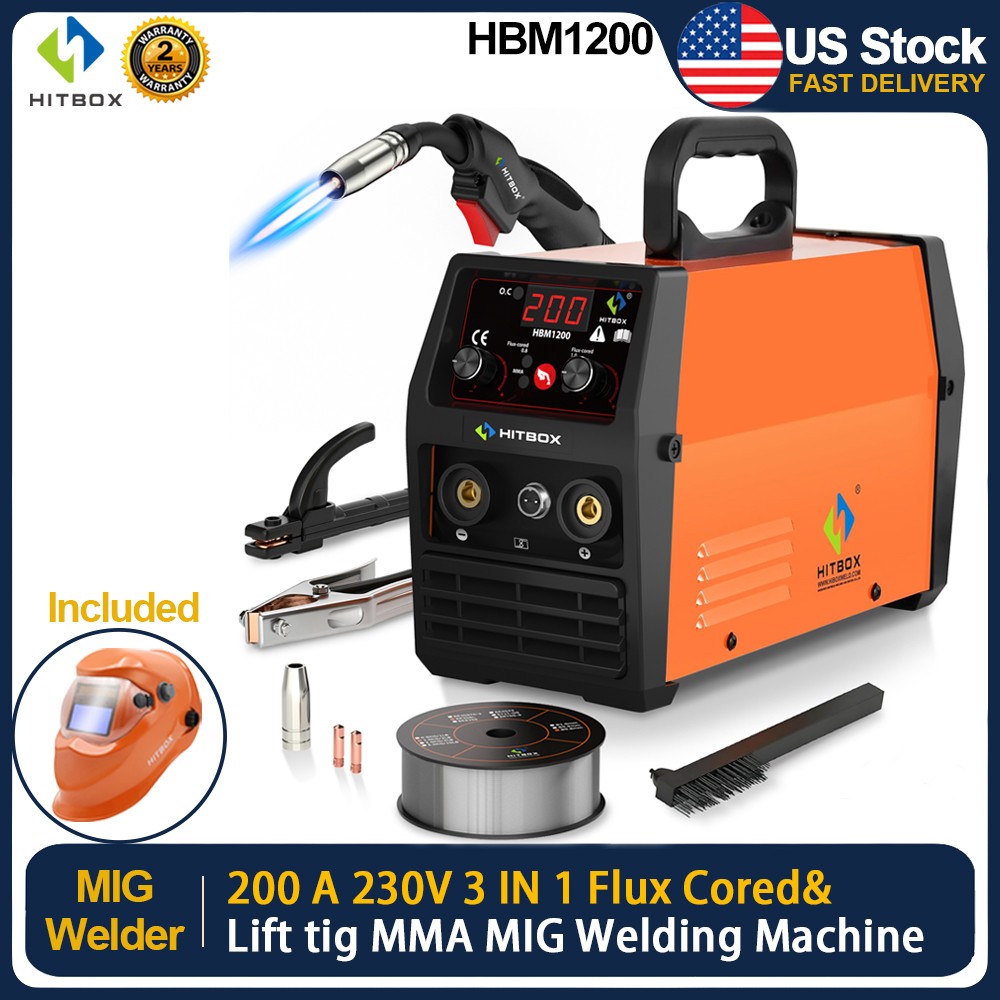 3in1 HBM1200 MIG TIG Welder Gasless Inverter 110/230V DC ARC TIG Welding Machine