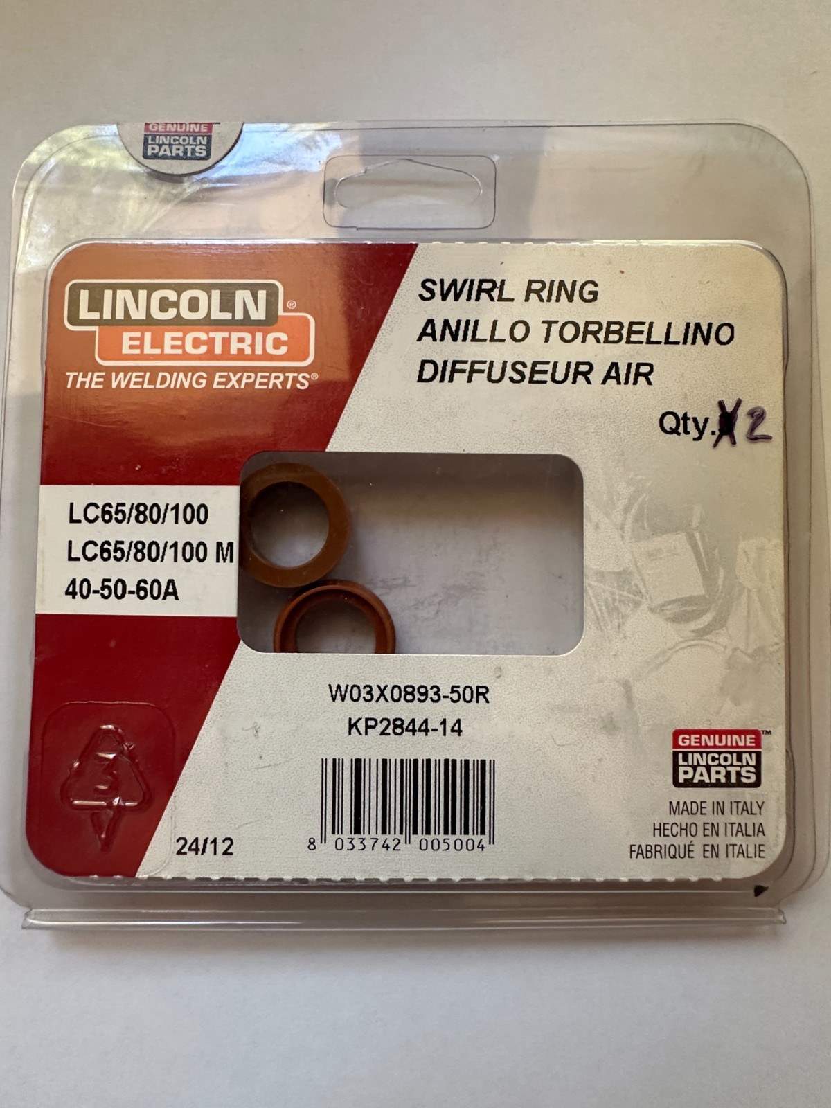 Lincoln Electric KP2844-14 Swirl Rings 40-50-60A LC 65/80/100 – Lot of 2