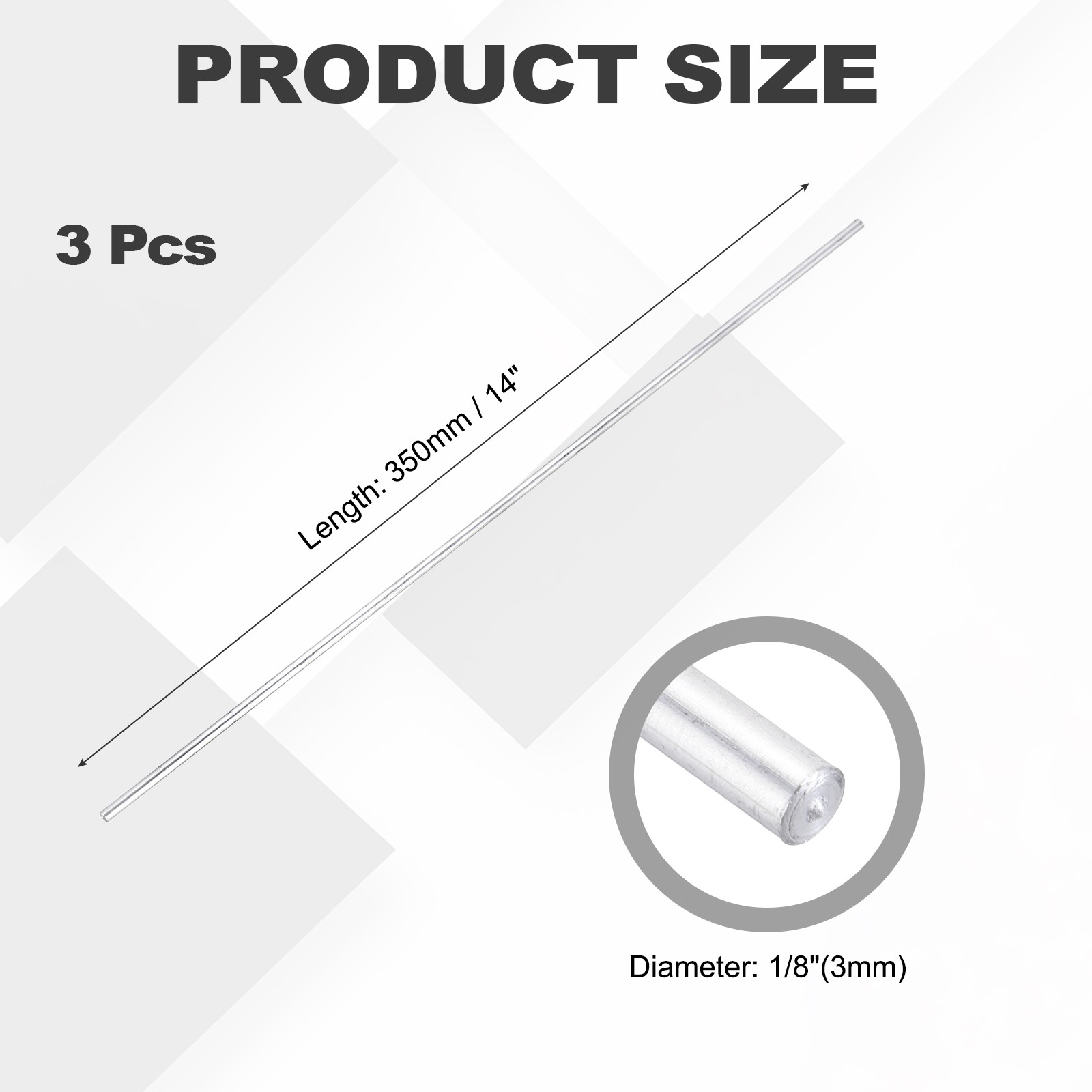 3 Pcs Aluminum Rod 3mm x 350mm 6061 Solid Stick Silver Tone