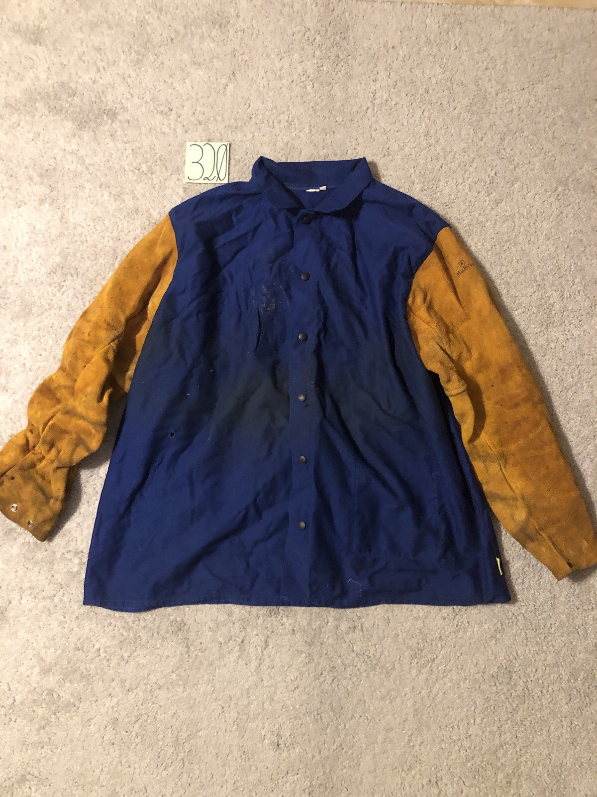 Weldas Distress Welding Jacket Size XXXXL 4XL Blue Tan Leather Sleeve Protective