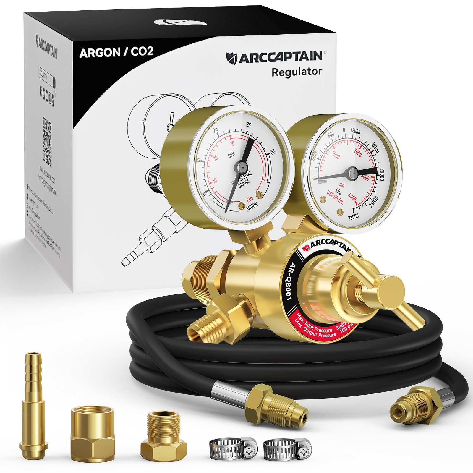 Argon CO2 Dual Regulator Gauge Flow Meter for Mig Tig Welding Gas Welder + Hose