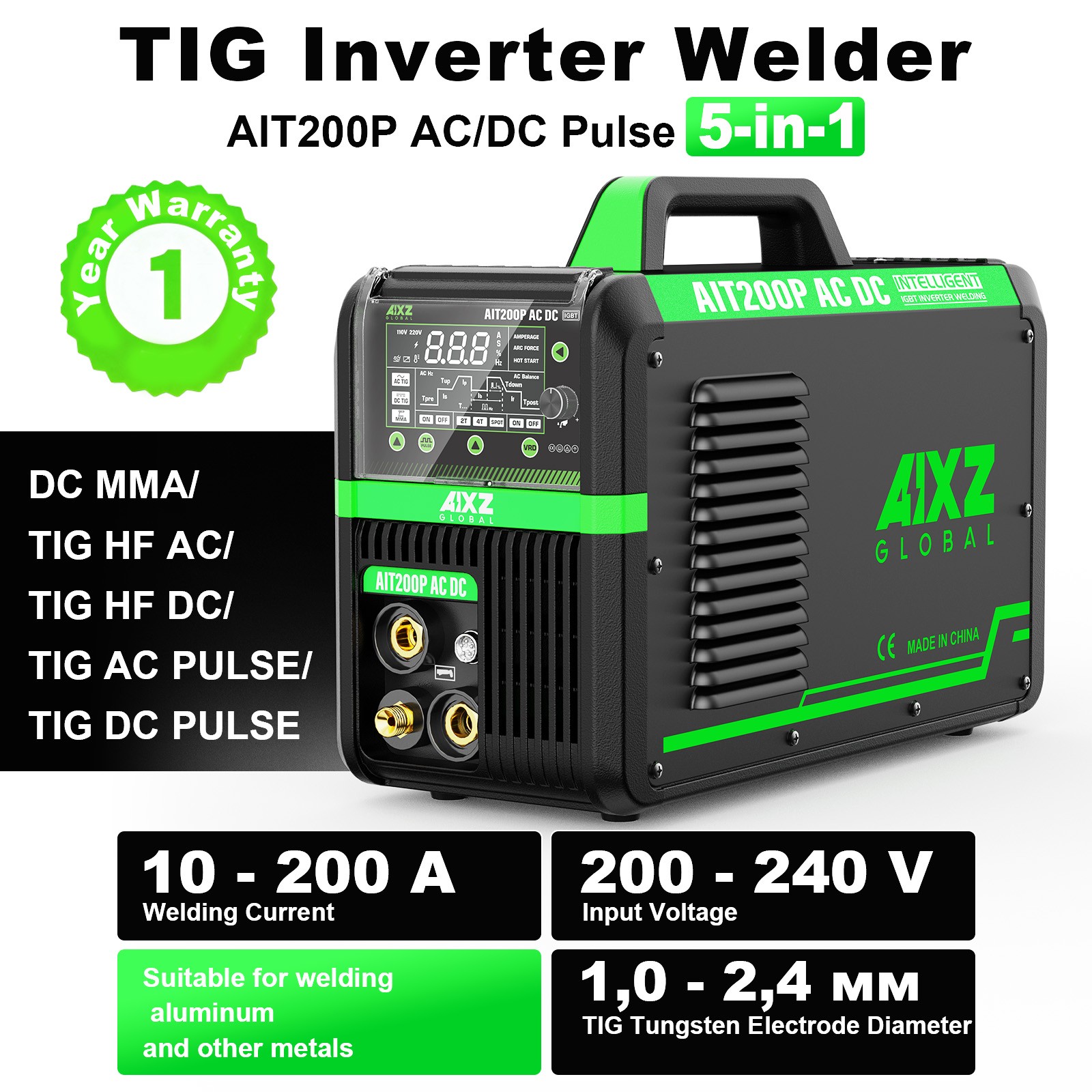 200Amp AC DC TIG Welder 110/230V Pulse Aluminium HF TIG/MMA Machine w/FOOT PEDAL