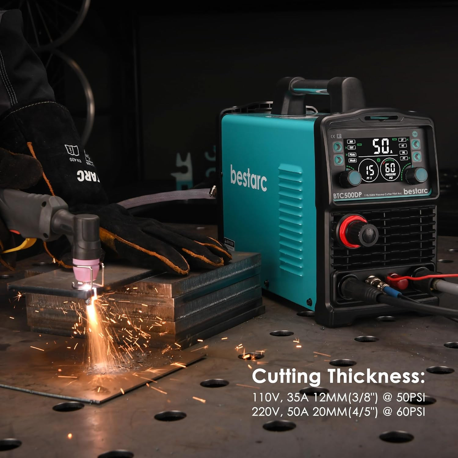 50A Bestarc Plasma Cutter Machine 110/220V Dual Voltage, 1/2 Inch Clean Cut 4/5