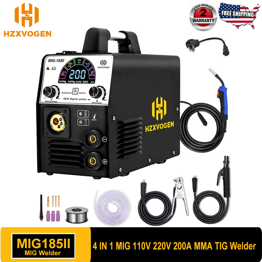 200AMP MIG Welder,5in1 Gas/Gasless TIG MMA Welding Machine LCD Display 110/220V