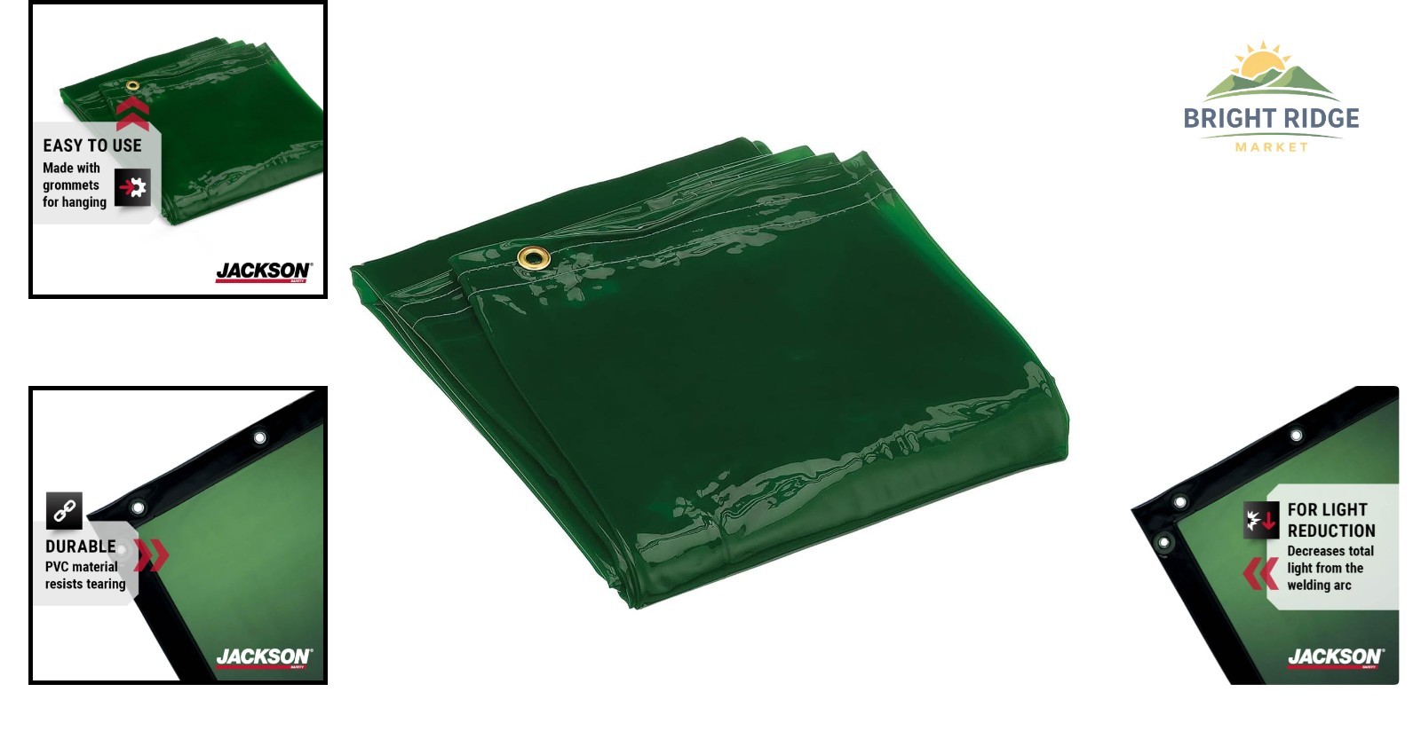 Transparent Green Welding Curtain with Grommets for UV and Blue Light Shielding