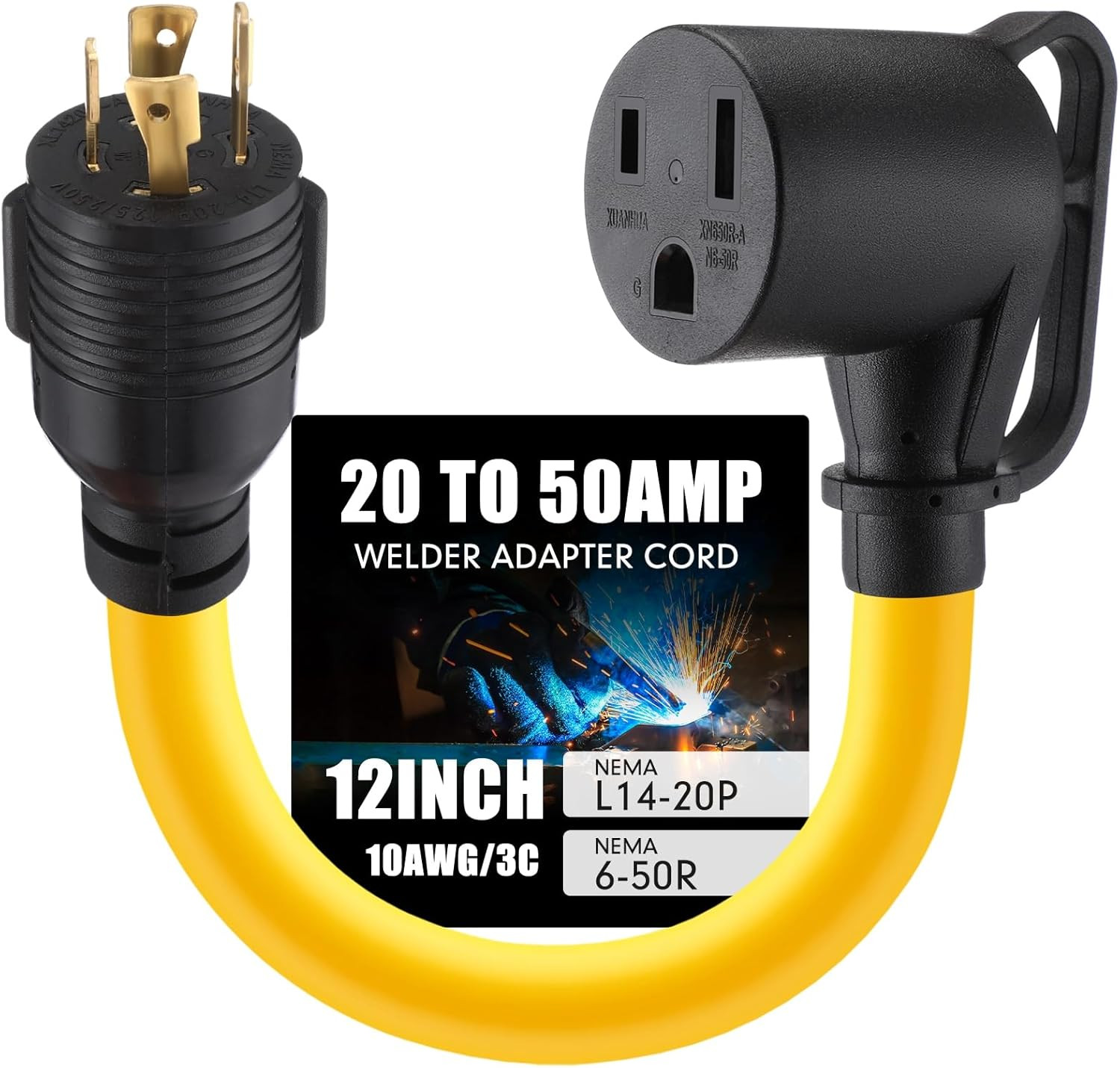 20Amp to 50Amp Welder Adapter Cord, Compatible with NEMA L14-20P Male to 6-50R F