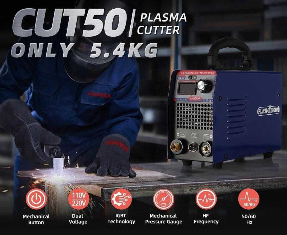 CUT50 110V/220V 50A Plasma Cutter Sic Mosfet 10mm” Clean Cuts LED Display