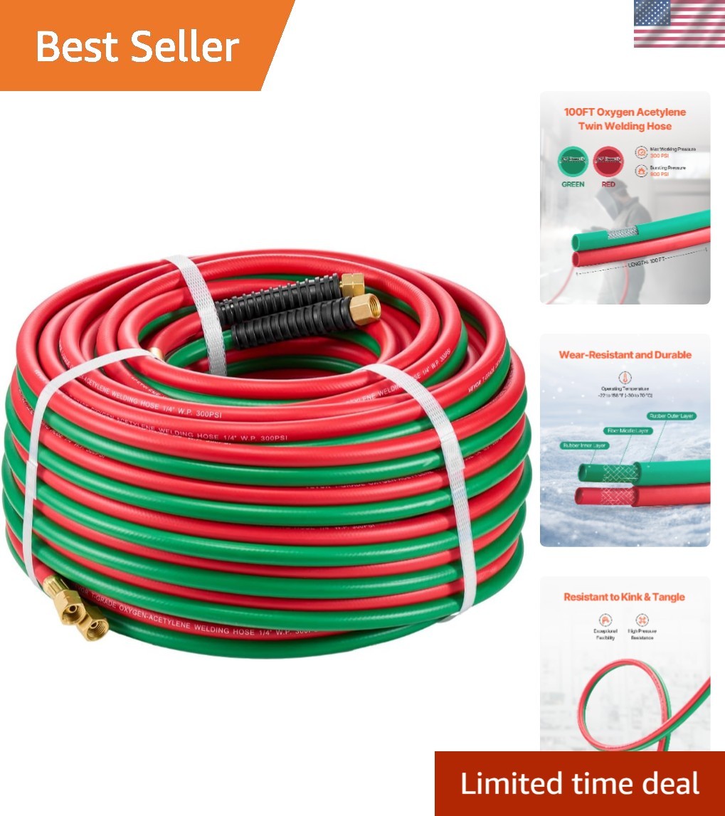 Versatile 100FT 1/4-Inch Gas Hose for Welding, Cutting, and Soldering Needs