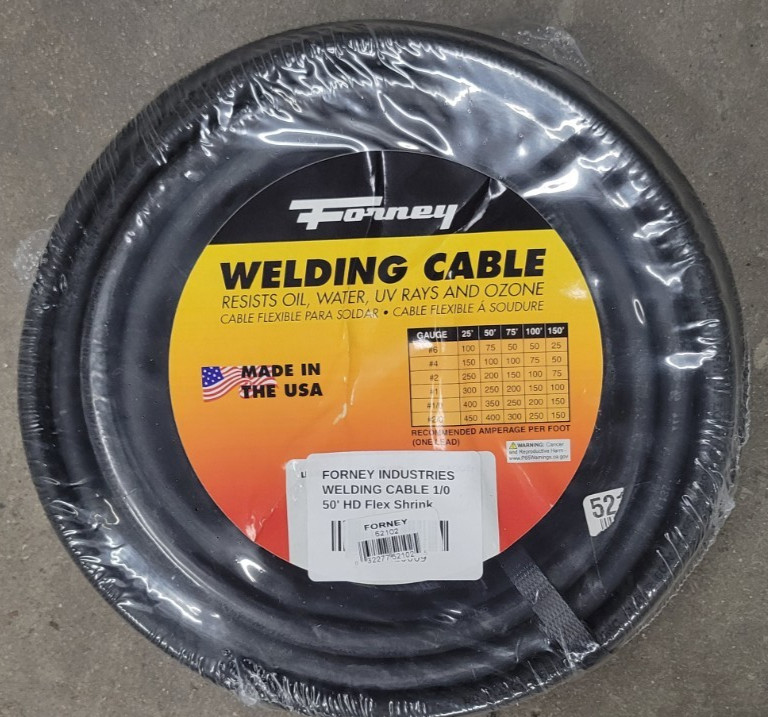 Forney 1/0 Gauge AWG 50 Ft Black Flexible Copper Welding Cable Battery Wire