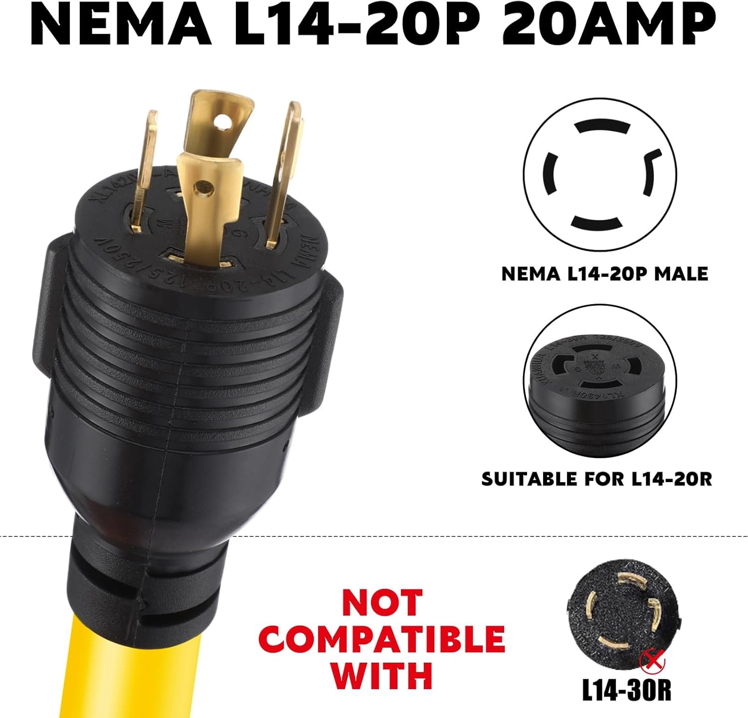 20Amp to 50Amp Welder Adapter Cord, Compatible with NEMA L14-20P Male to 6-50R F