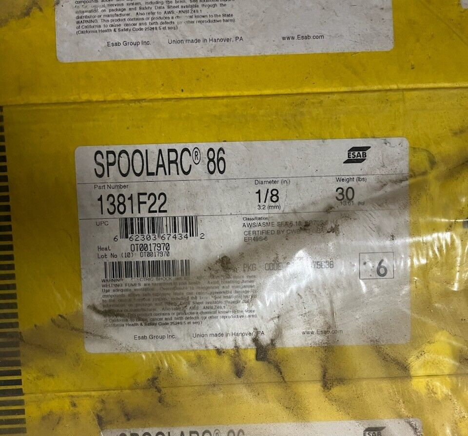 ESAB TIG Welding Rod: Mild Steel, 1381F22, ER70S-6/EH11K, 1/8 in x 36 in – 30lbs