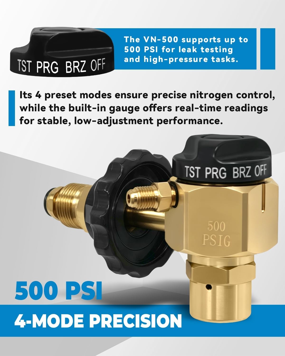 VN-500 Nitrogen Purge Control Valve Regulator W/500 PSI Flow Meter 4-Position Fl