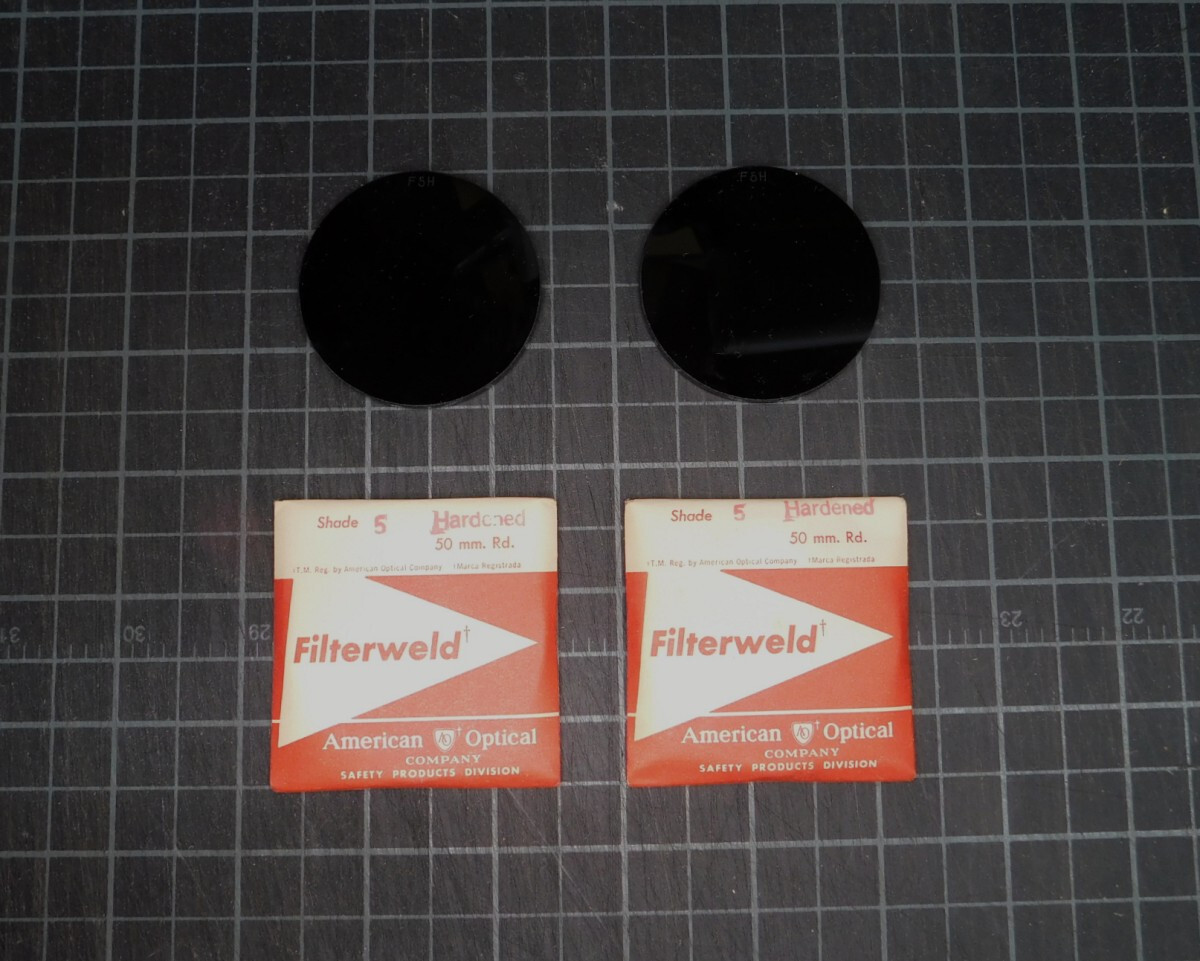 Vintage American Optical Filterweld Shade 5 Hardened 50mm Round lens set NIP