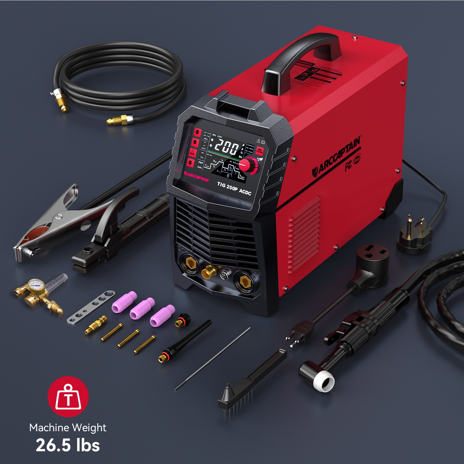 ARCCAPTAIN TIG Welder 200A AC/DC Pulse Aluminum 7 in 1 Stick/MMA/Spot 110V/220V
