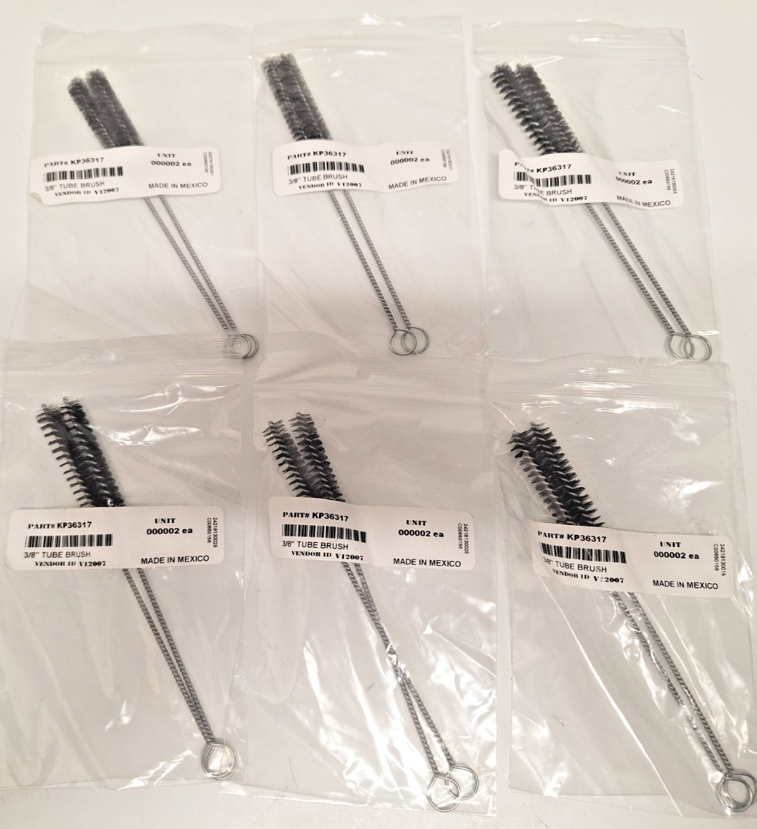 2″ Long x 3/8″ Dia Nylon Tube Brush Single Spiral 6-1/4″ OAL Lot of 12