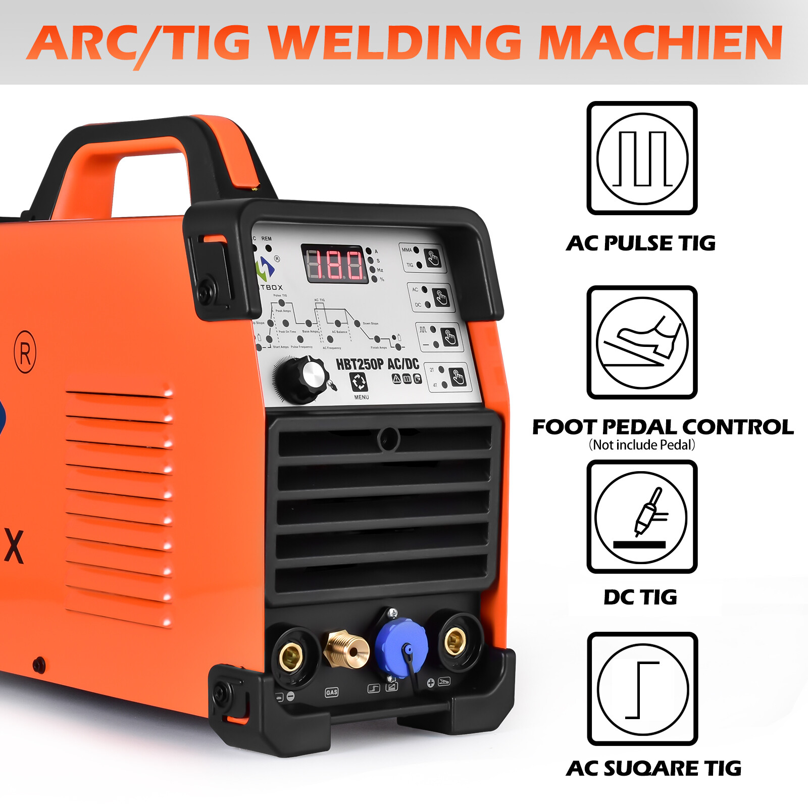 HITBOX 200A 6 IN1 AC/DC TIG Aluminum Welder with Remote Control Foot Pedal,220V