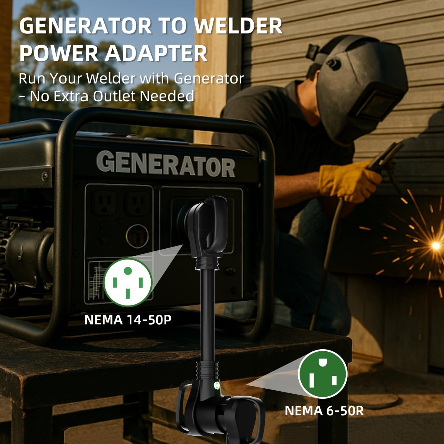 NEMA 14-50P to 6-50R Welder Adapter Cord 1.5FT, 50A Heavy Duty STW 6 AWG, 4-Pron