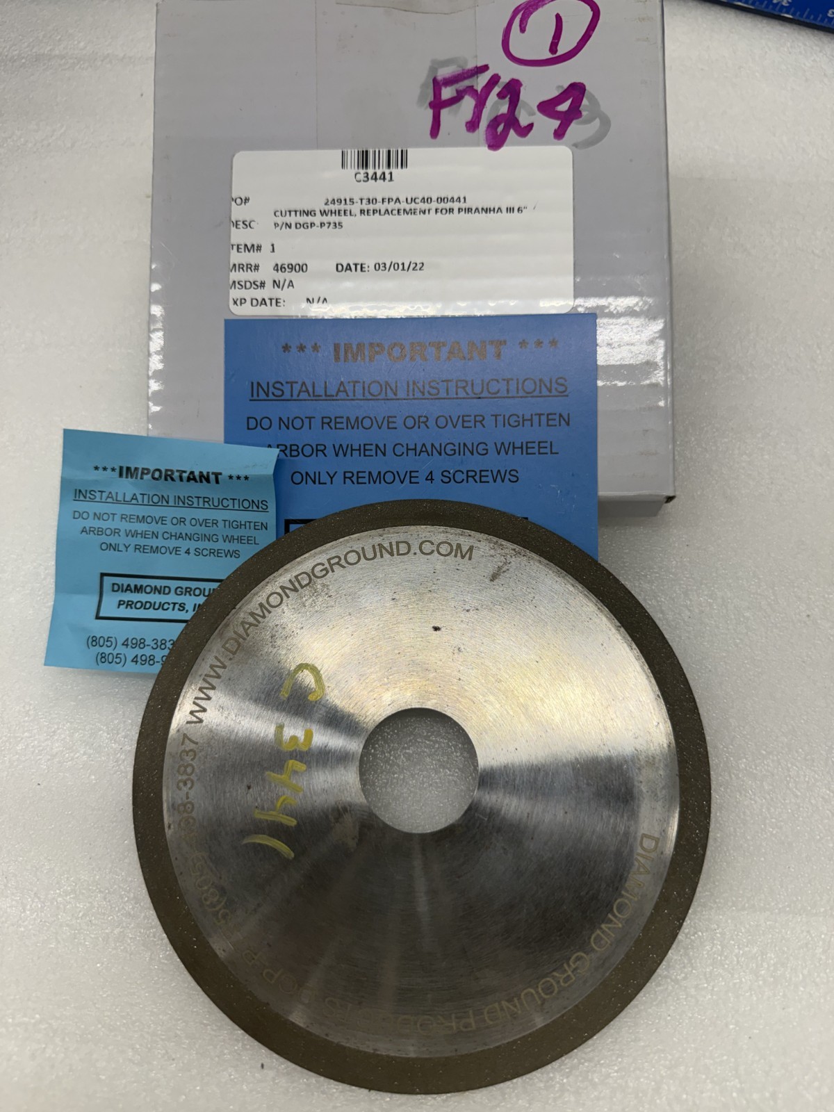 Diamond Ground Product Piranha III Replace 6″ Diamond Cutting wheel DGP-P735,NEW