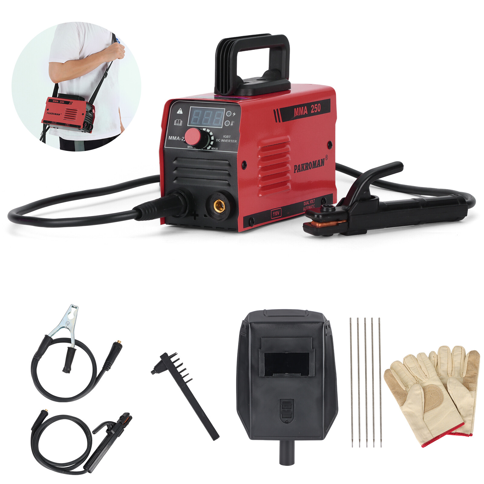 110V 250AMP Mini IGBT ARC Welding Machine Inverter DC MMA Personalized Red