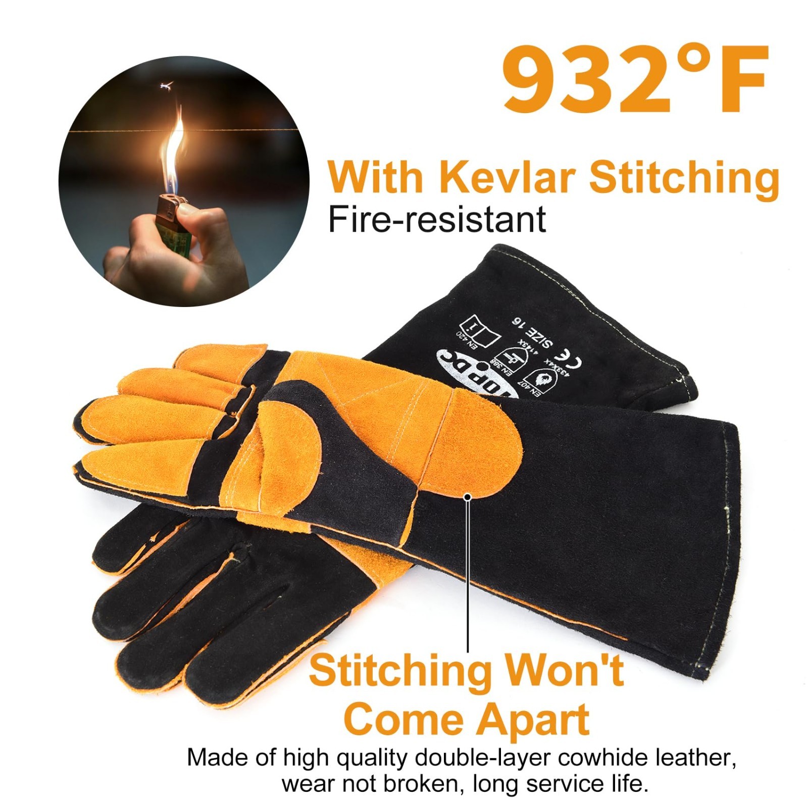 16″ Heat Resistant Leather Welding Gloves for MIG, TIG, BBQ, Forge, Animal Care