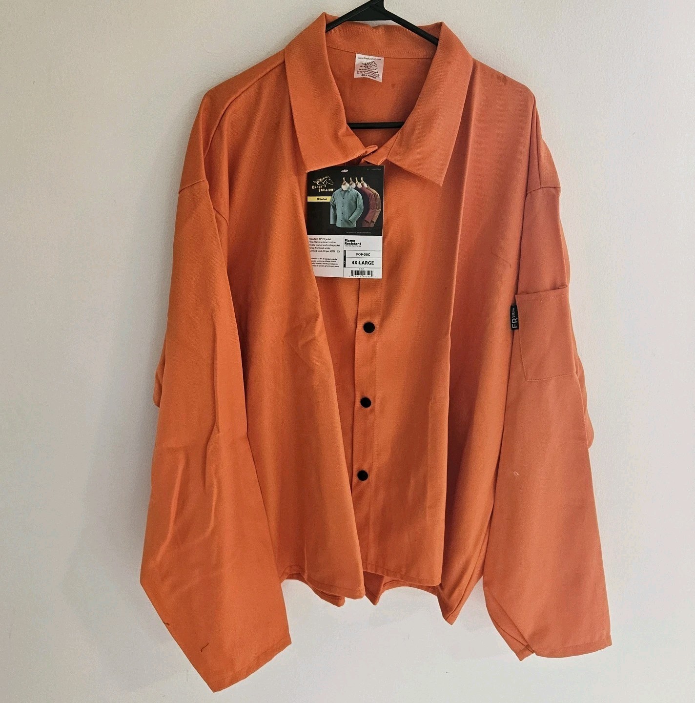 NEW Revco Black Stallion Men 4XL 9 oz FR Orange Welding Jacket Neon Collared USA
