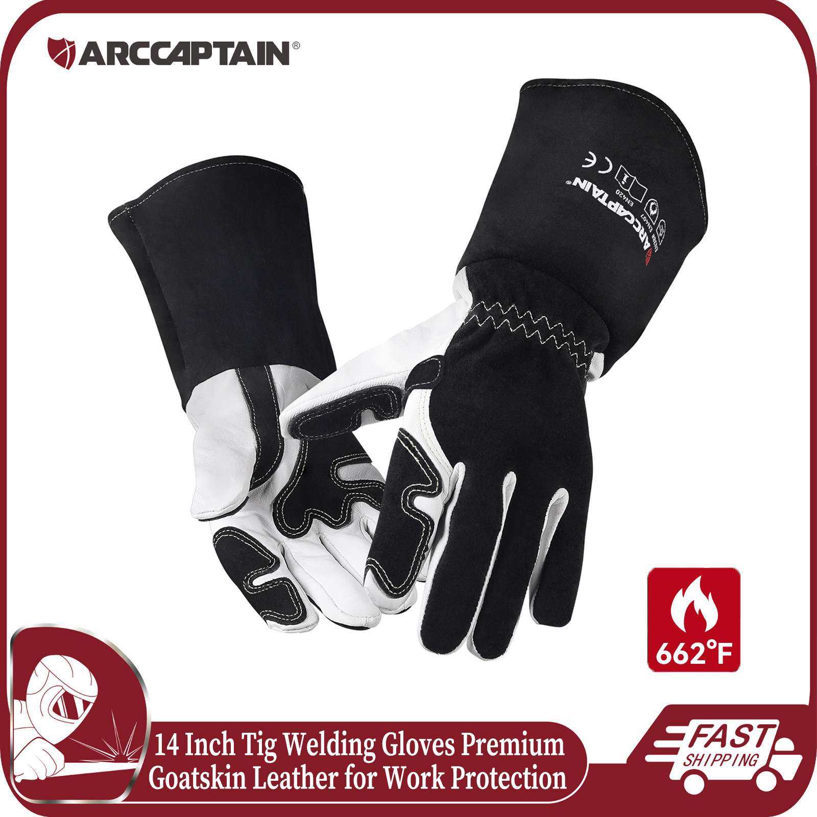ARCCAPTAIN TIG Welding Gloves 14″ Protective Goatskin Leather for TIG Welding US