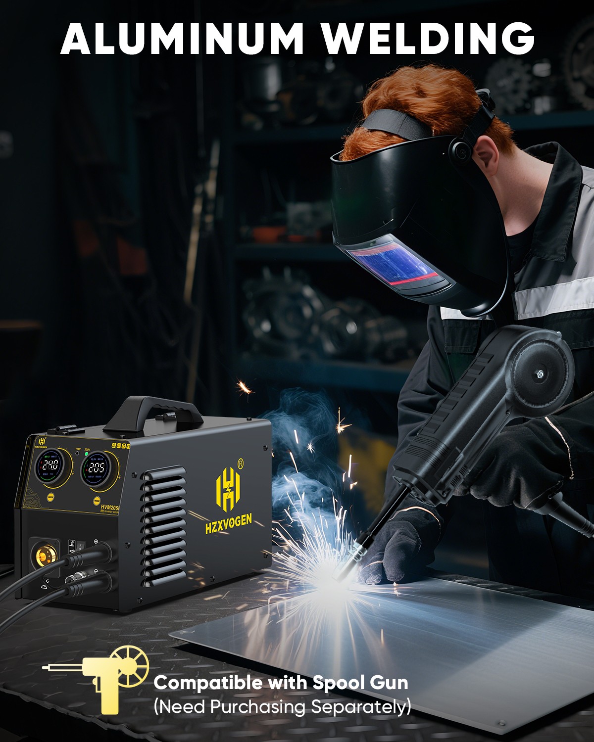 HZXVOGEN 5in1 HVM205P 150A Welder Dual Round Screen 110~220V Dual Voltage Black