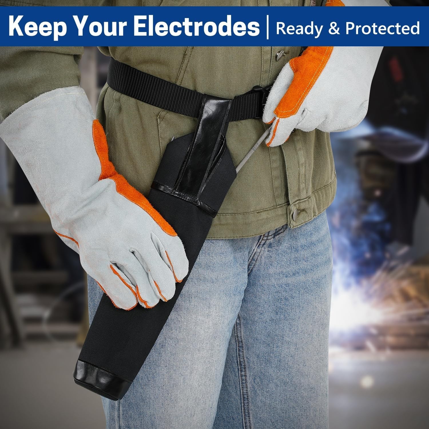 Flame-Resistant Electrode Bag, Canvas Welding Rod Pouch, Leather Electrode Holde