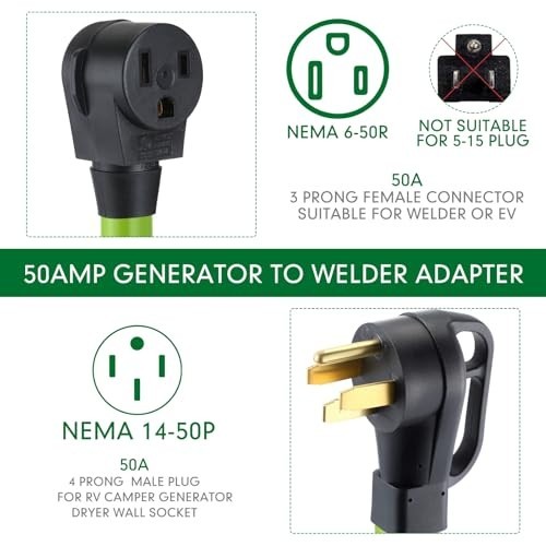 NEMA 14-50P to 6-50R Welder Adapter Cord 20 FT 8AWG 50Amp Welder Extension Cord