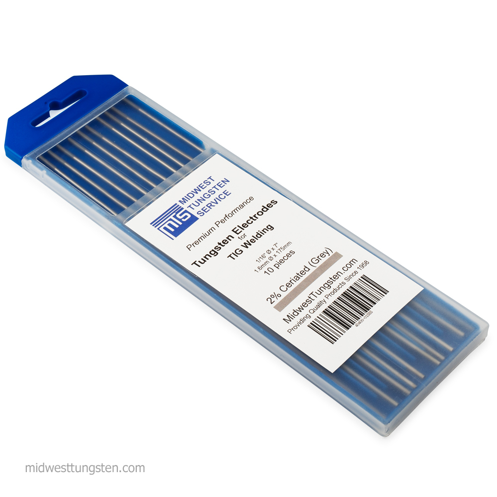 TIG Welding Tungsten Rod Electrodes 2% Ceriated 1/16” x 7” (Grey, WC20) 10PK
