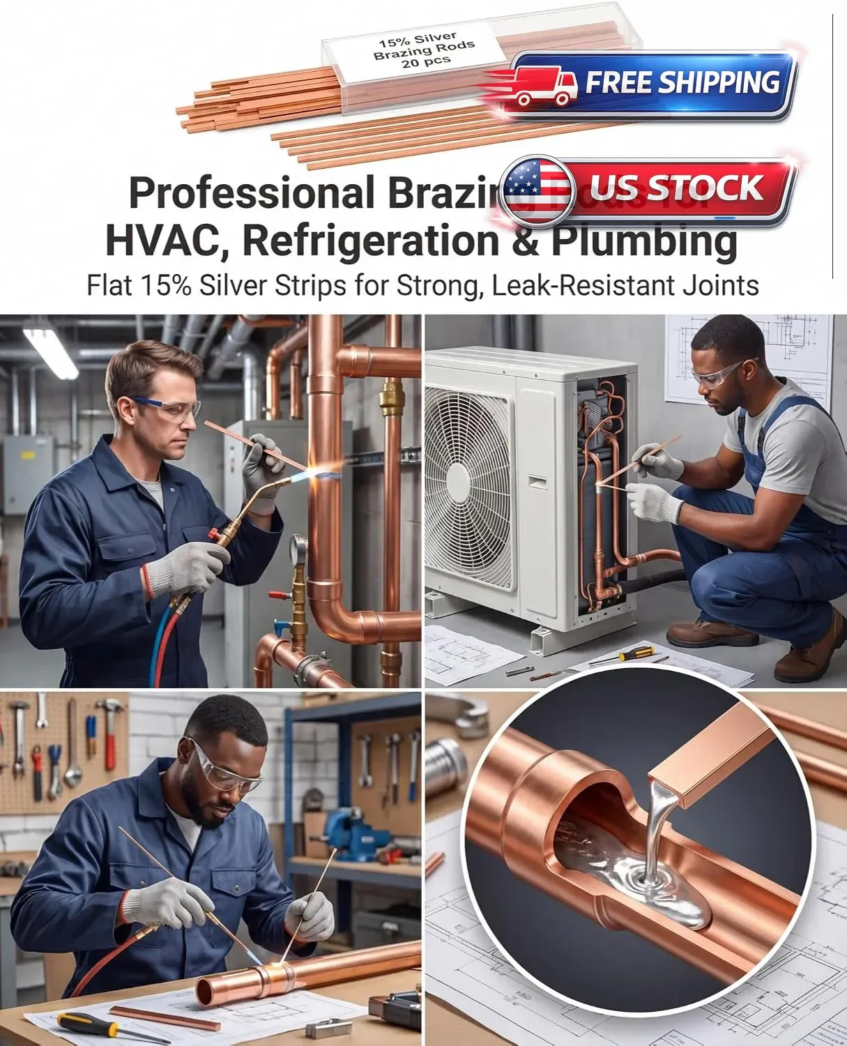 20 Sticks 15% Silver Brazing Rods for HVAC, Air Conditioning, Refrigeration