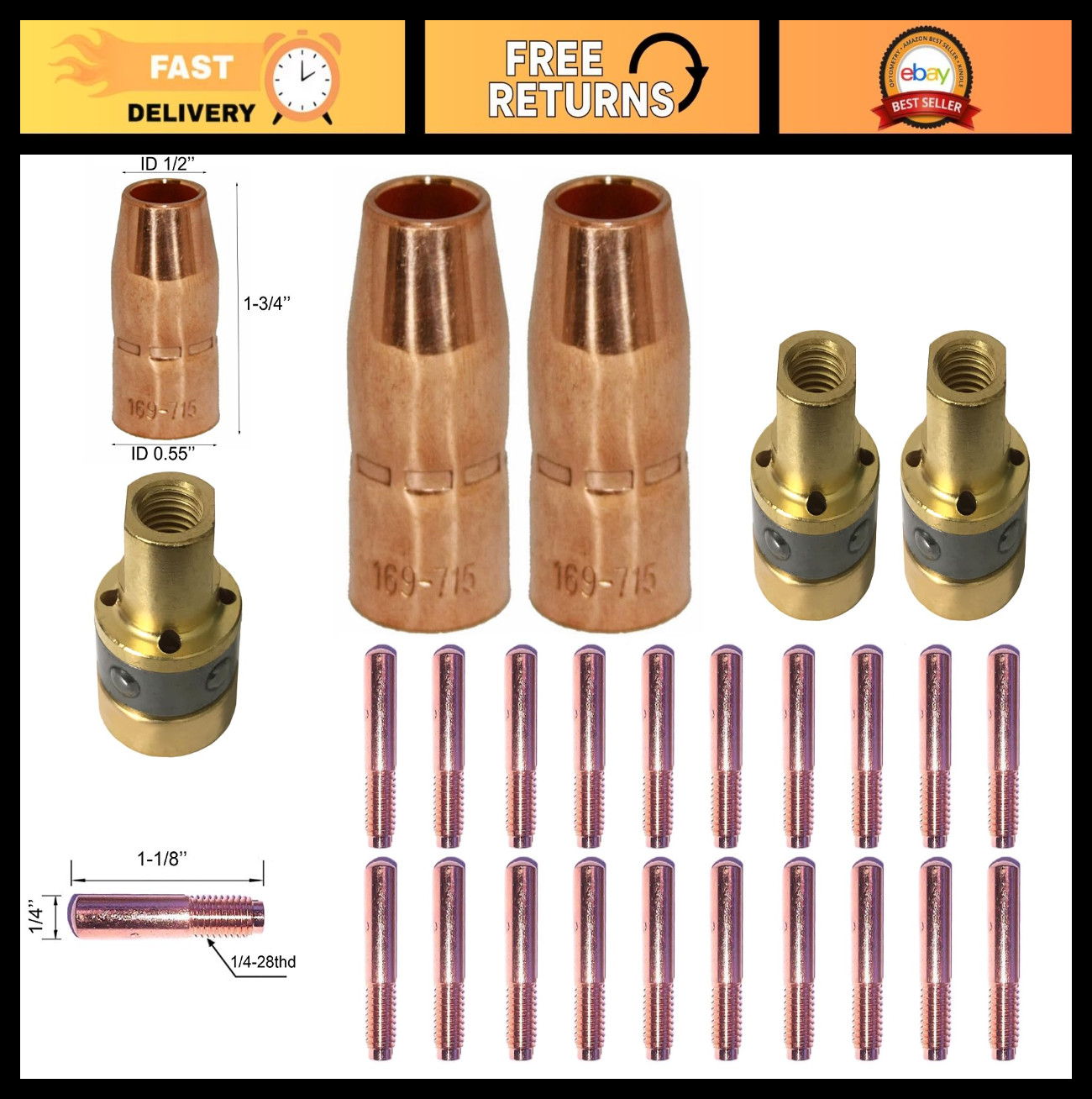 Welding Gun Accessory Kit .030″ – 20pcs Contact Tips, Gas Nozzles & Diffusers