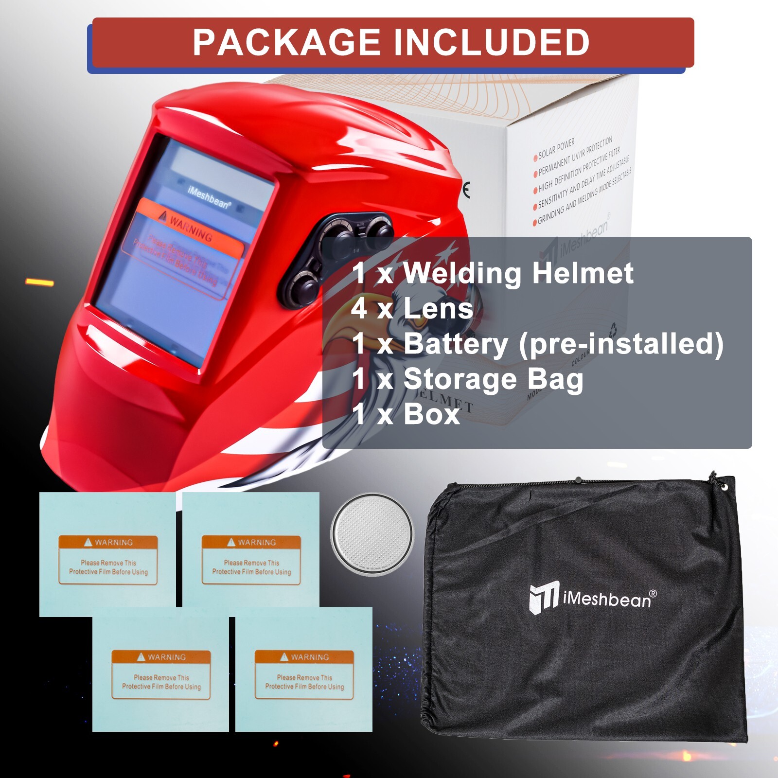 3.93”X3.54” Large Viewing Welding Helmet Solar Power Auto Darkening Weld Hood