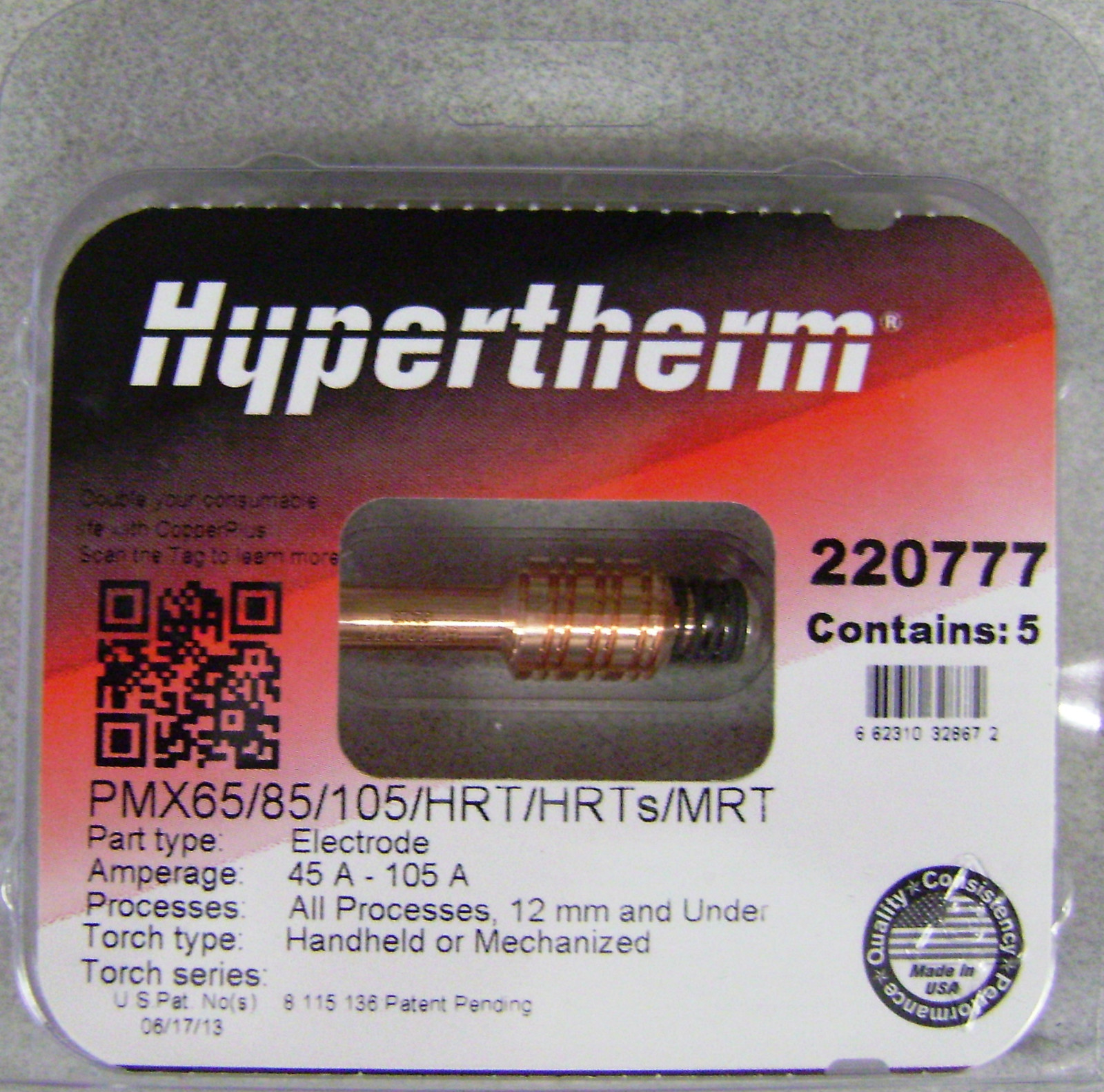 Hypertherm Genuine Copper Plus Electrodes For Duramax Torches 220777 – 5 Pack