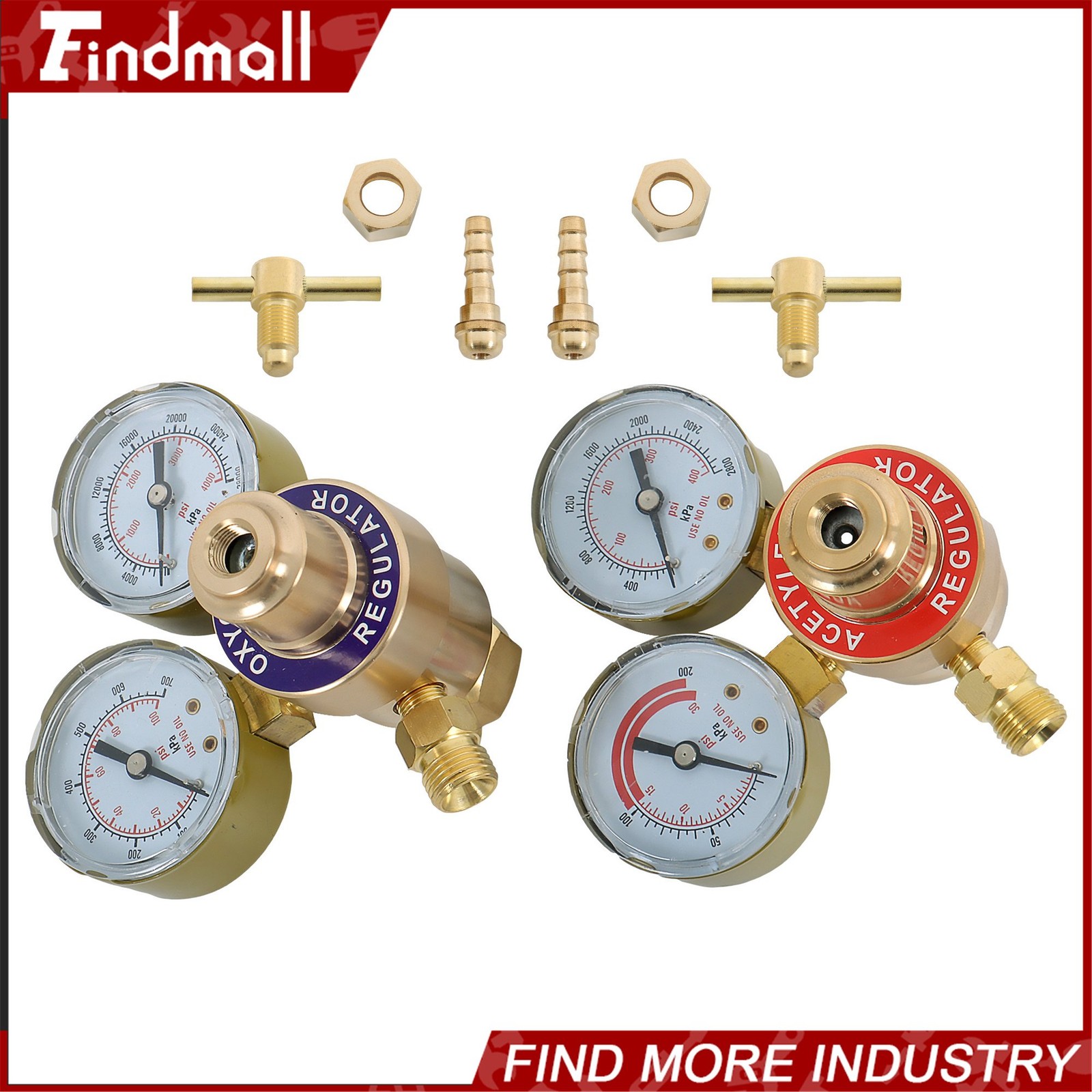 Findmall Solid Brass Oxygen and Acetylene Regulators, CGA540 and CGA200