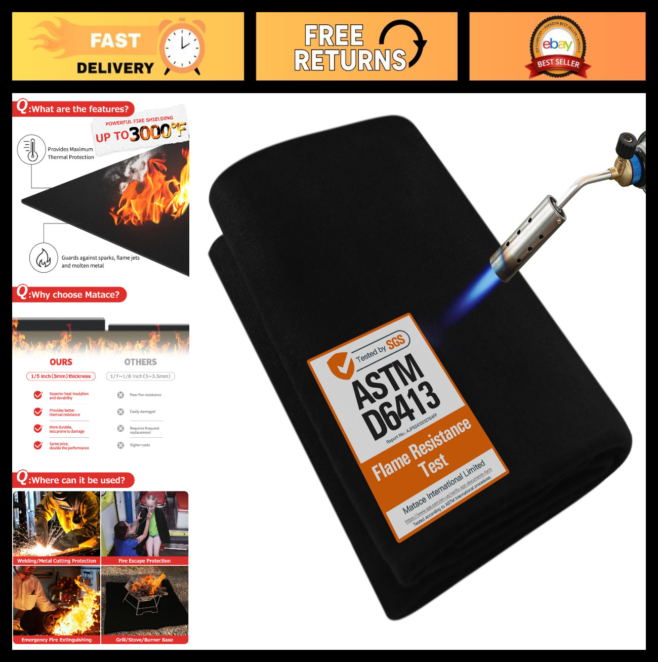Fireproof Welding Blanket 40×40″ Carbon Felt Soldering Mat, 5mm Heat Shield for