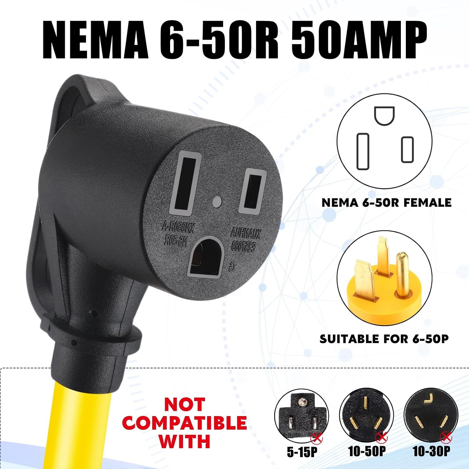 NEMA 10-30P to 6-50R Welder Adapter Cord 20Ft 30 Amp to 50 Amp Welder Extension