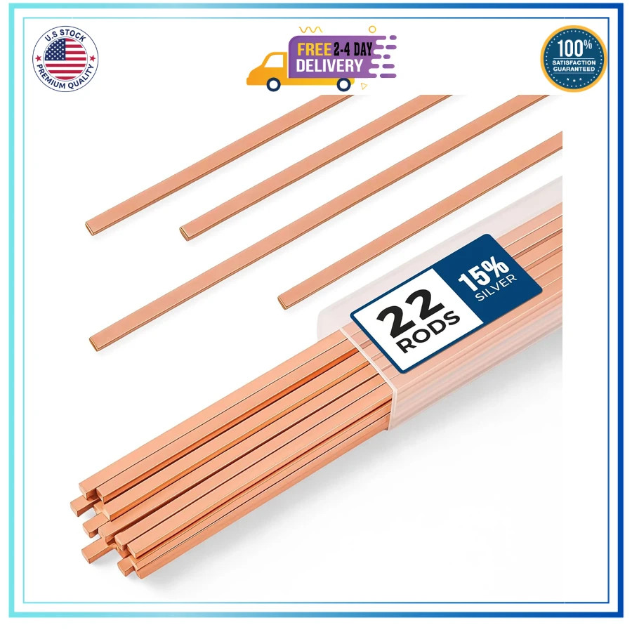 22 Pcs 15% Silver Brazing Rods BCuP-5 Phos Copper Flat Welding Rods 0.050×1/8×10