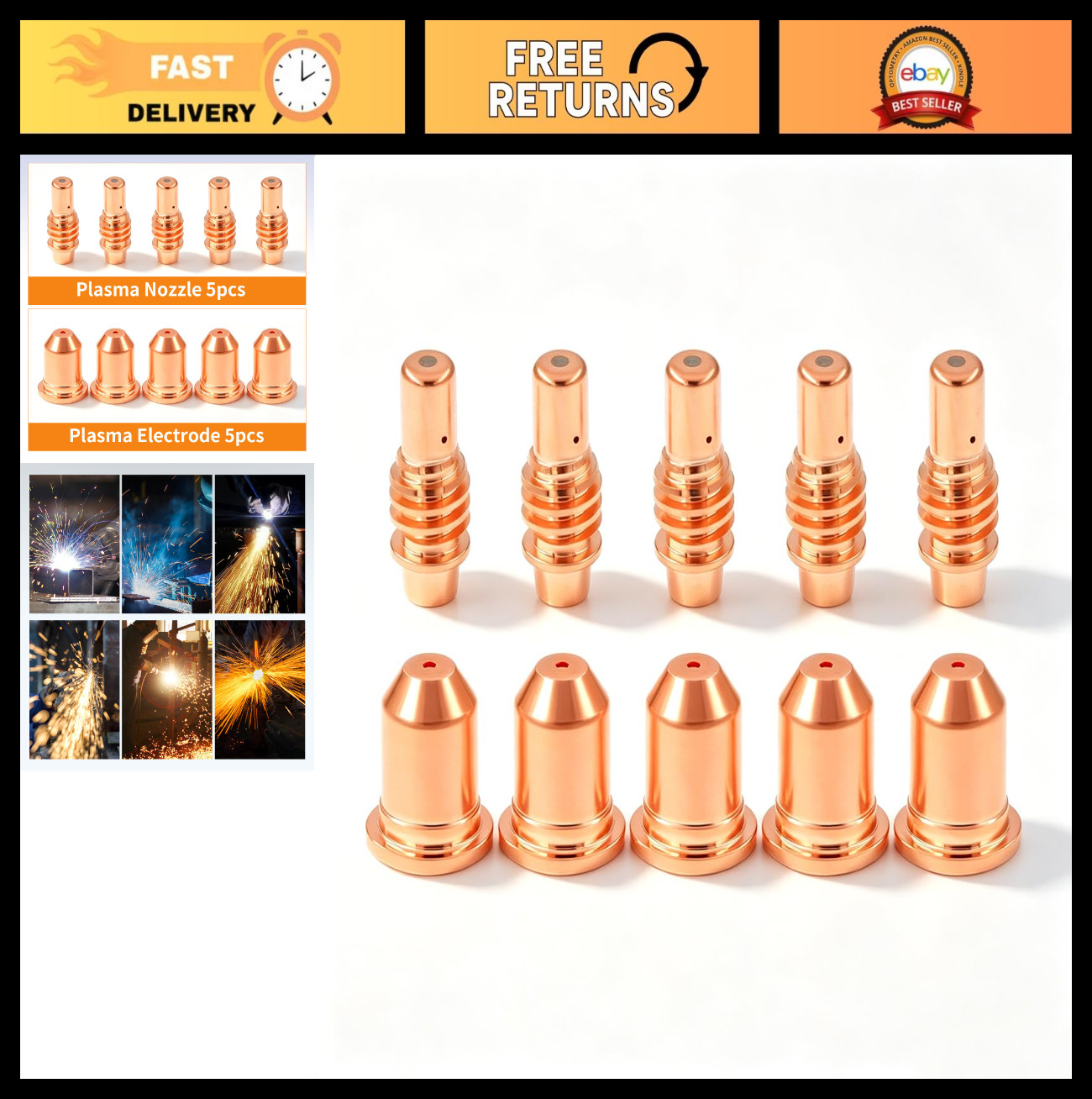 65A Electrode Nozzle & Tips Set for TI-PC65 Torch – 10PK, Fits IPT-65 & 58895